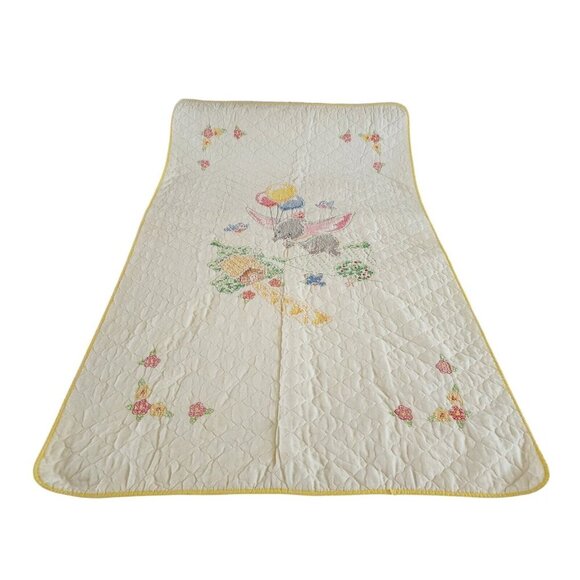 Vintage Cross Stitch Baby Crib Blanket Disney Dumbo The Elephant - Picture 4 of 7